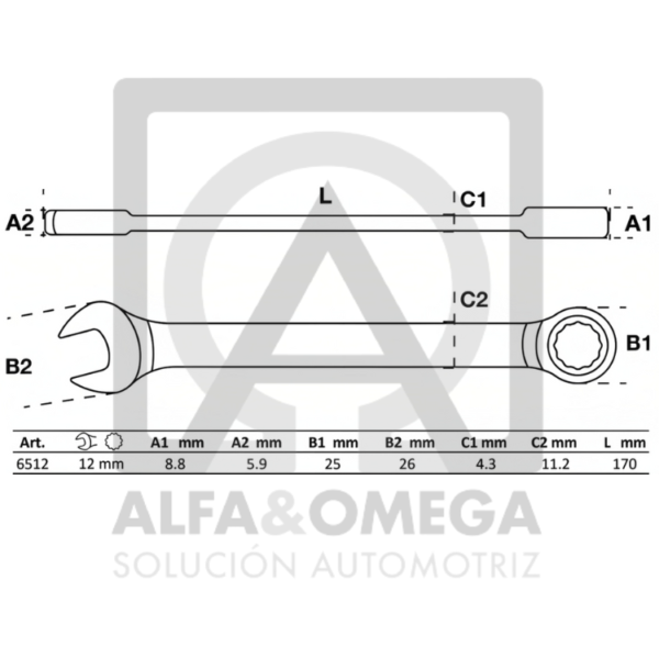 BGS 6512 Llave combinada con carraca 12 mm