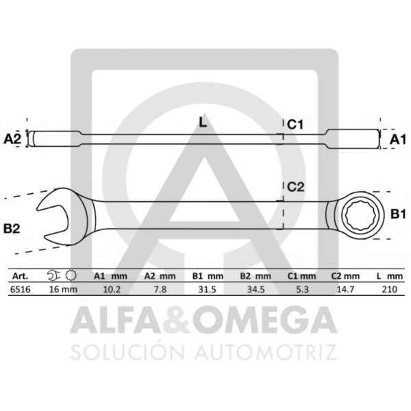 BGS 6516 Llave combinada con carraca 16 mm